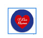 Navy circular pinback button with red heart text 'I Love Roxanne'