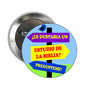 Round Bible study button pin with Spanish text and bird graphic