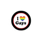 2.25-inch round LGBT lapel pin with black border, 'I Love Gays' text and rainbow heart