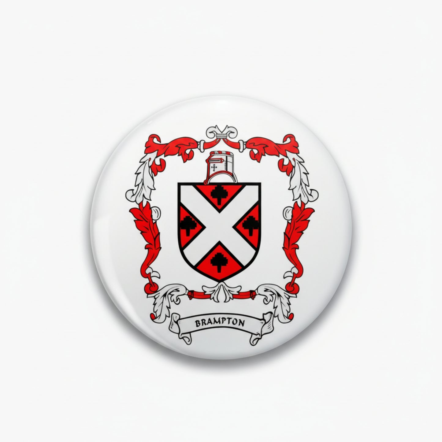 Brampton Family Crest 3-inch Coat of Arms Pinback
