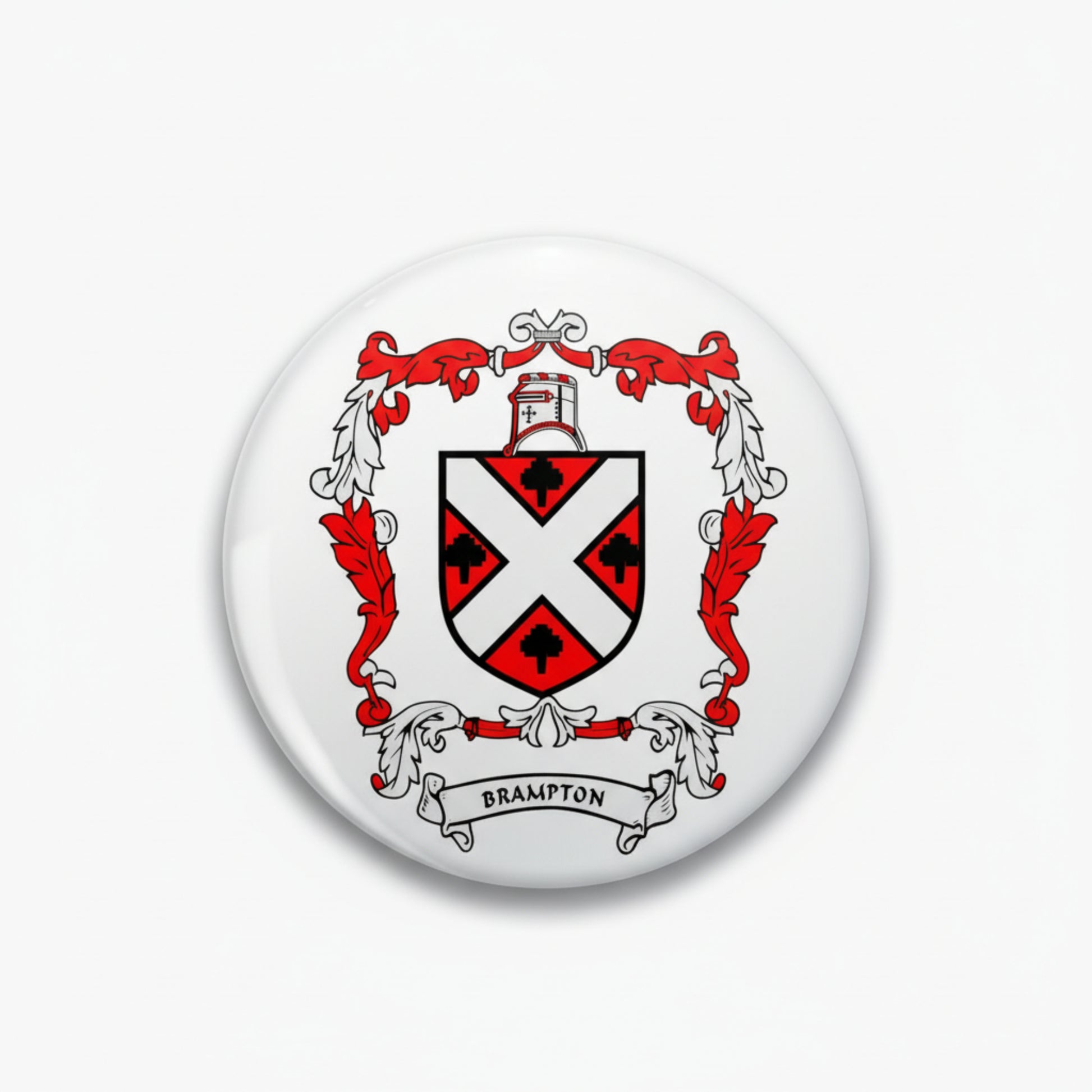 Brampton Family Crest 3-inch Coat of Arms Pinback