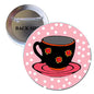 1.25-inch cup and saucer pinback button brooch with pink polka-dot teacup design
