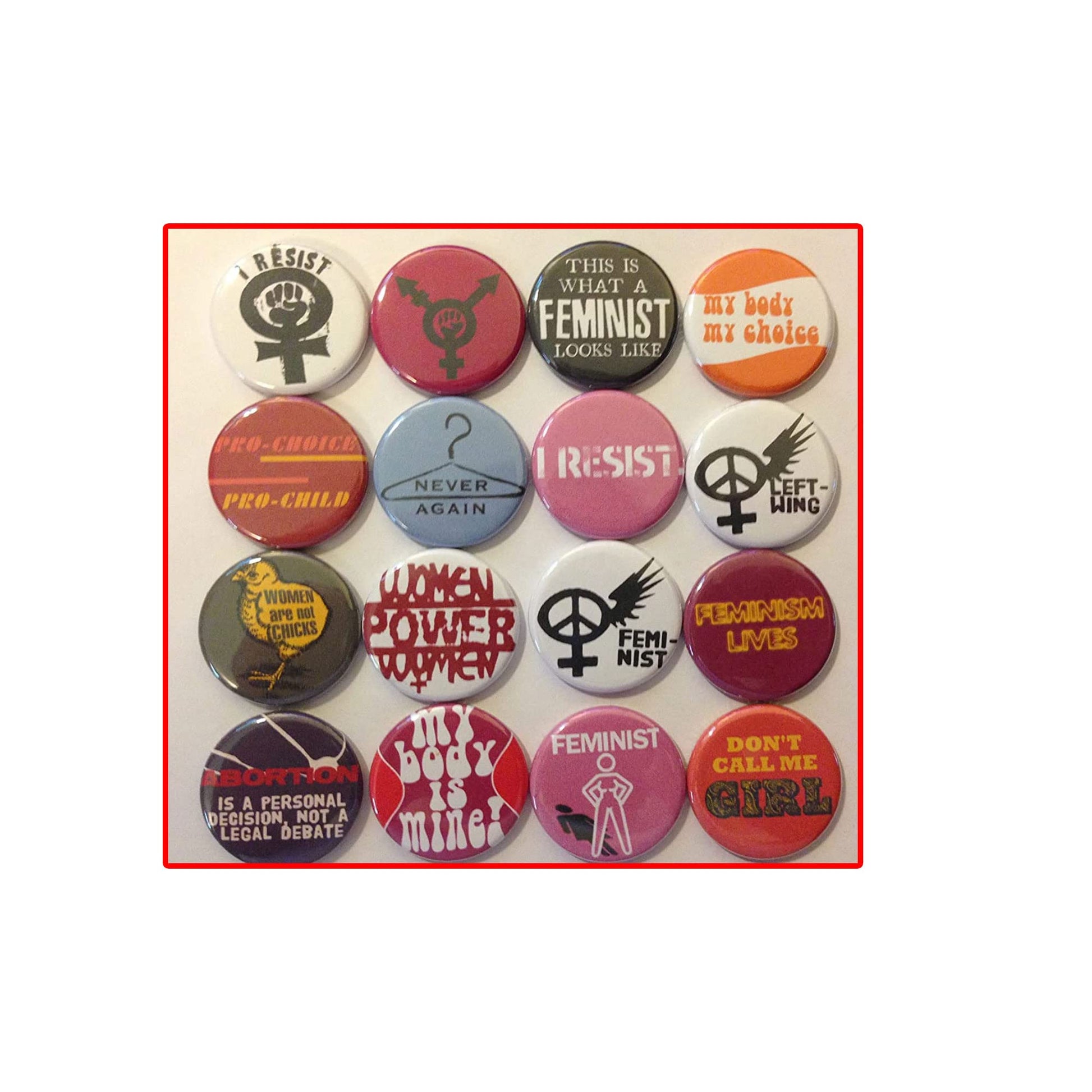 100 Feminist 1.25-inch Pinback Buttons, Pro choice, feminism, pro choice buttons, Bulk, Wholesale, Lot