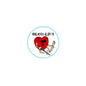Blind Love 1.25-inch pinback badge with red heart and teal border