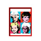 Square portrait magnet with colorful Warhol-style faces in red, blue, and white