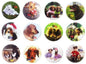 Set of 12 round dog-themed pin buttons, 1.25-inch, colorful photo dog graphics.