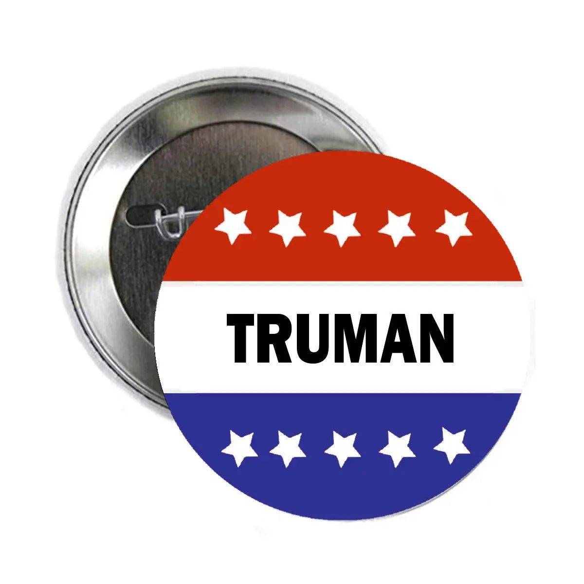 2.25-inch pinback button with Truman text and red-white-blue stars-and-stripes
