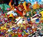 Gaming mouse pad with colorful retro character collage artwork