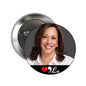 2.25-inch round pinback button with smiling woman photo, red heart and 'La' text