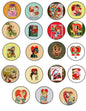 Round pinback badge assortment with Valentine illustrations and hearts