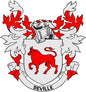 Family crest arms magnet: red lion coat of arms with BEVILLE ribbon