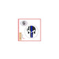 Round Halloween lapel pinback with skull graphic in blue and black enamel