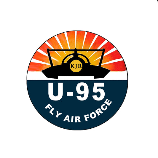 1974 KJR U 95 Fly Air Force Unlimited Hydroplane Racing Pinback for Jackets, Backpacks, 3 inches 3"
