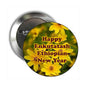 Round pinback brooch with yellow flowers and 'Happy Enkutatash Ethiopian New Year' text