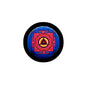 Kali yantra trance pinback badge with colorful circular emblem on dark background