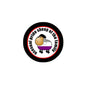 1.25-inch circular pinback button with cartoon sheep and colorful ring graphic