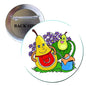 1.25-inch pear character pinback button brooch with colorful illustrated scene