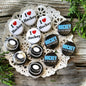 Hockey button pins set of round badges with “I ♥ Hockey” and “HOCKEY is my sport” text