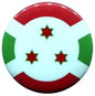 Round pinback badge with Burundi flag colors and three red stars