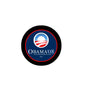 Round Obama'08 pinback button with blue center, red border, and Barack Obama logo