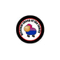 1.25-inch pinback button with cartoon sheep and bisexual pride text, round black border