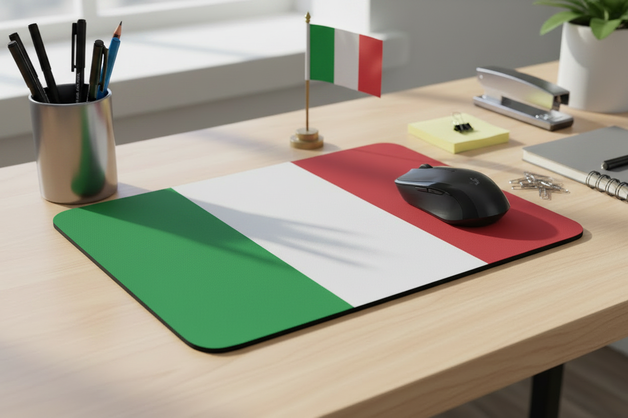 Rectangular Italian flag mouse pad with green, white, and red stripes