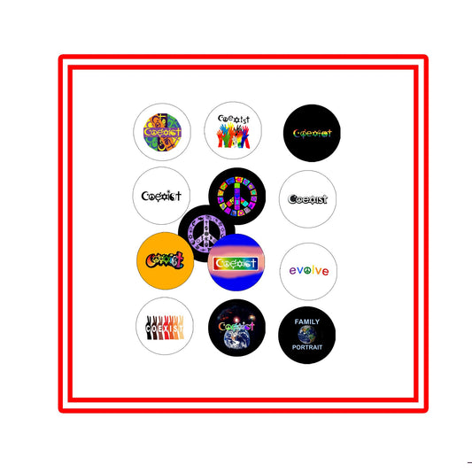 Coexist Peace On Earth Love Everyone Set Beliefs Style 12 Pcs Pinback 1.25" for Jackets, Backpacks, etc.