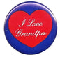 Blue pinback button with red heart: 'I Love Grandpa'