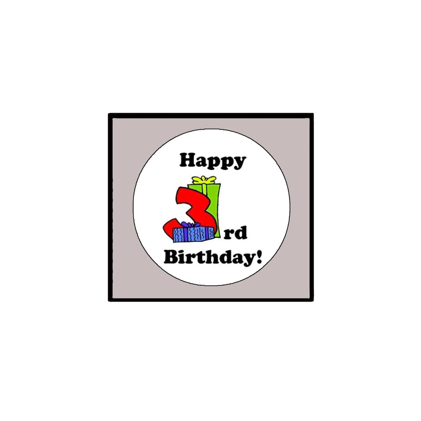 3rd birthday pinback button with "Happy" text and colorful "3rd Birthday!" design