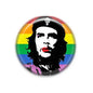 Pride fridge magnet, circular portrait with rainbow flag background and red lips
