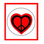 Heart peace symbol pinback button with red, black, and white design