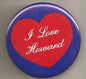Round blue pinback button with red heart and 'I Love Howard' lettering