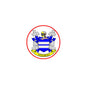 Round Venables coat of arms pin badge with red border and blue shield detail