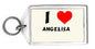 Personalized keychain with clear tag, heart icon, and ANGELISA name text