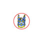 Ashby family crest magnet: round blue coat of arms with red border