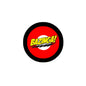 2.25-inch Bazinga pinback button, red round with yellow 'BAZINGA!' text