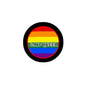2.25-inch rainbow Gay/Queer pinback button with black outer ring