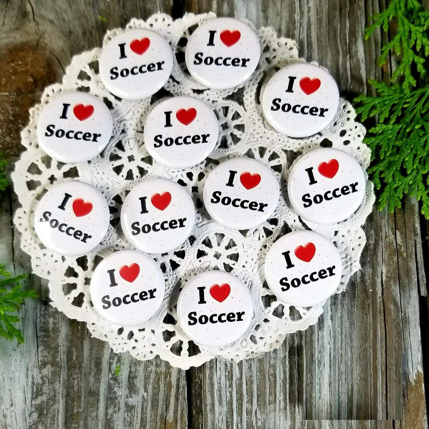Button Pins 12 Soccer Pins 1 1 4 PINBACK Buttons Award Party Favors Pkg'd USA New DecoWords Pin Badges Default Title