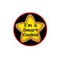 Round pinback button with red border, yellow cookie star: I'm a Smart Cookie