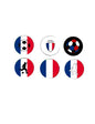 Set of 6 circular France soccer pin badges with flag, ball, and player icons