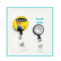 Felt badge reel with circular We Can Do It! button and clear retractable strap