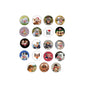 Set of round 1.25-inch dog fan pinback badges with colorful dog illustrations
