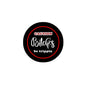 2.25-inch black pinback button with red trim; “CAUTION” and “Bitches be trippin” text