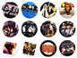 Assorted circular Bon Jovi button pin badges with band photos and logo designs