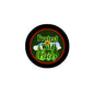 Black round Protect Wild Places pinback button with red rim, green tree graphic