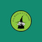1.25-inch Halloween pinback button with green circle, witch silhouette, and text "Go to Witch in 3.2 seconds"
