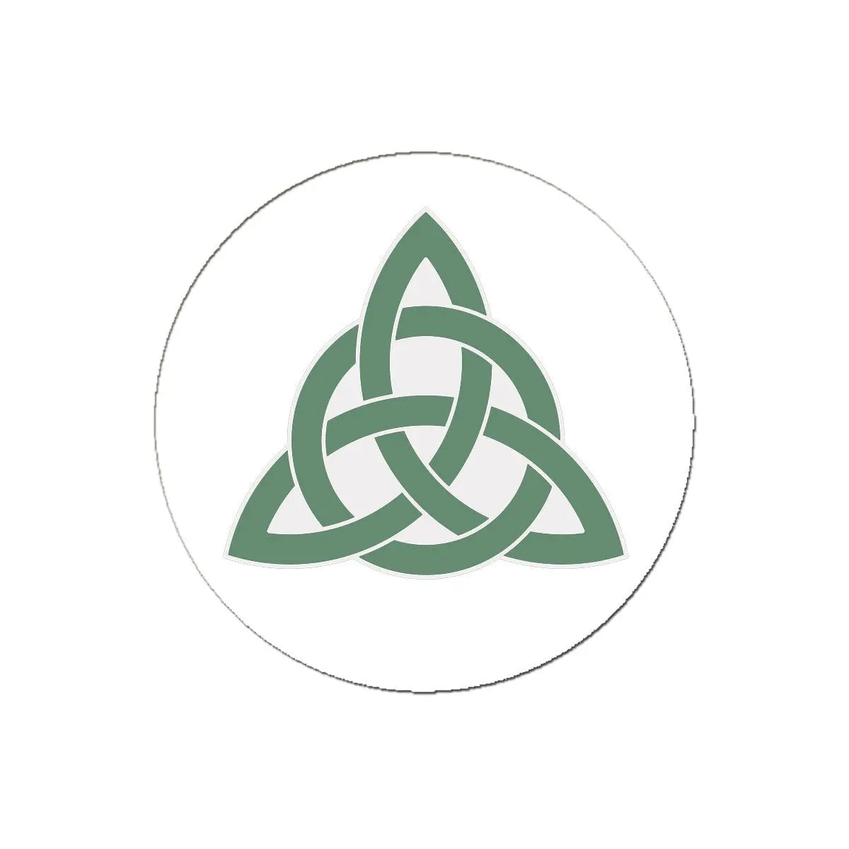 Celtic triskelion pinback button, circular white with green knot symbol