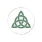 Celtic triskelion pinback button, circular white with green knot symbol