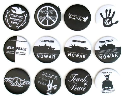 Peace logo sign symbol Hashtag 1 PR Awesome Quality Lot 12 New Pins Buttons Badge 1.25-inch Default Title