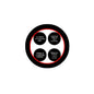 1.25-inch round pinback button with black border and red/white quote design
